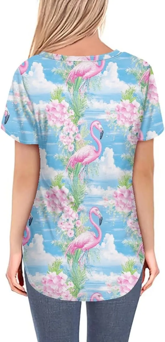Womens Plus Size Summer Flamingo V-Neck Short Sleeve Casual T-Shirts Tee