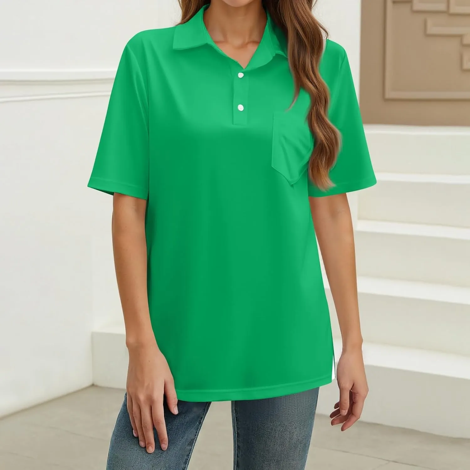 Womens Polo Shirts Short Sleeve Button Collared Golf Tops Casual Tennis Workout Business Dressy Summer Blouse Tees