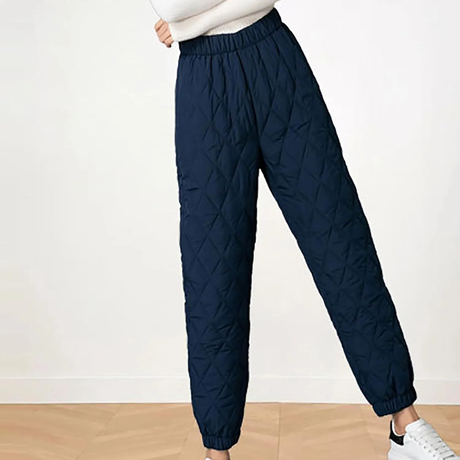 Women's Puffer Pants Elastic Waist Oversized Cinch Bottom Quilted Pants Winter Warm High Rise Lounge Trouser Pants