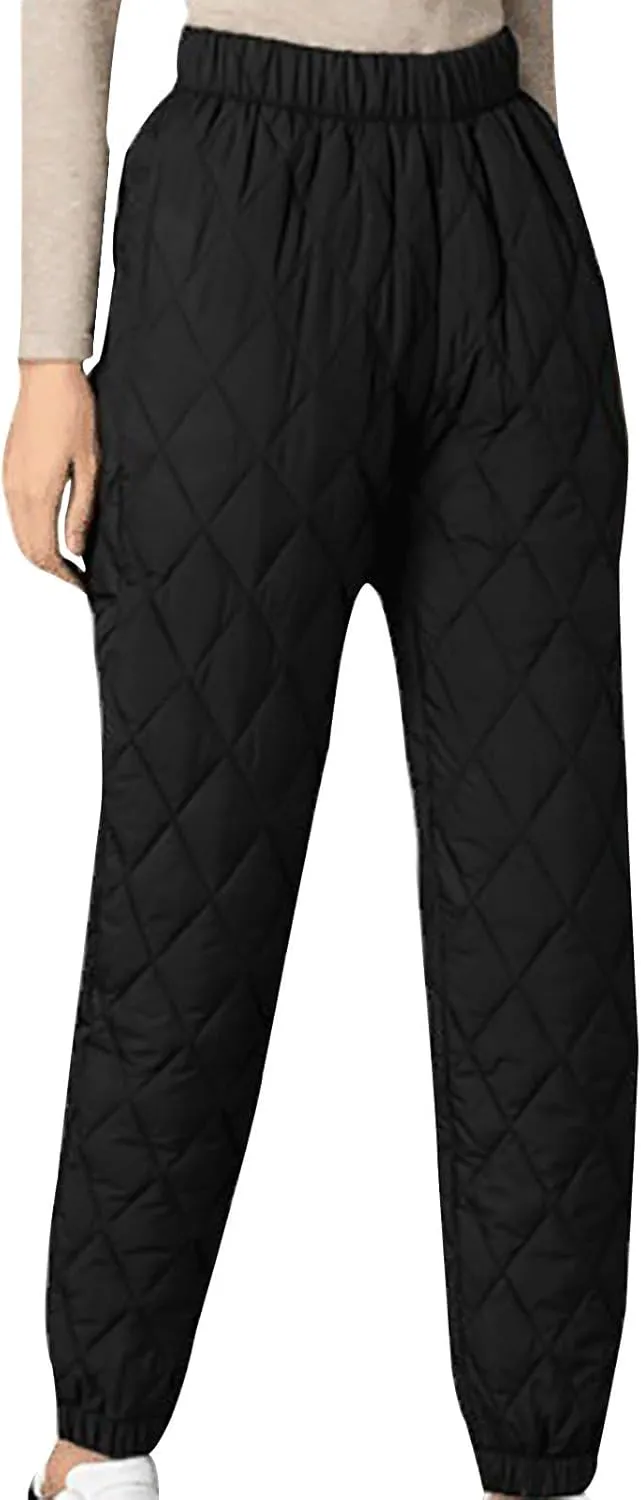Women's Puffer Pants Elastic Waist Oversized Cinch Bottom Quilted Pants Winter Warm High Rise Lounge Trouser Pants