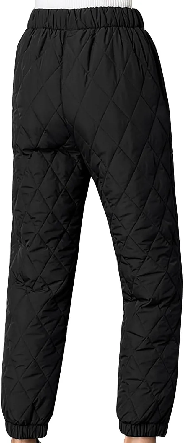 Women's Puffer Pants Elastic Waist Oversized Cinch Bottom Quilted Pants Winter Warm High Rise Lounge Trouser Pants