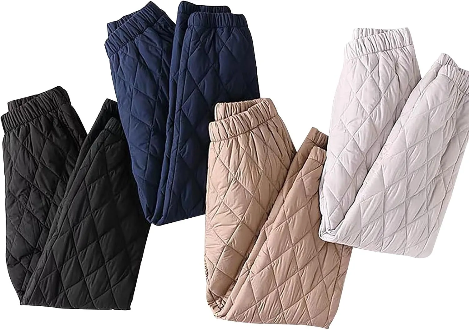 Women's Puffer Pants Elastic Waist Oversized Cinch Bottom Quilted Pants Winter Warm High Rise Lounge Trouser Pants