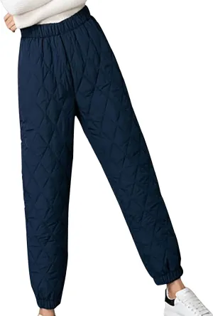 Women's Puffer Pants Elastic Waist Oversized Cinch Bottom Quilted Pants Winter Warm High Rise Lounge Trouser Pants