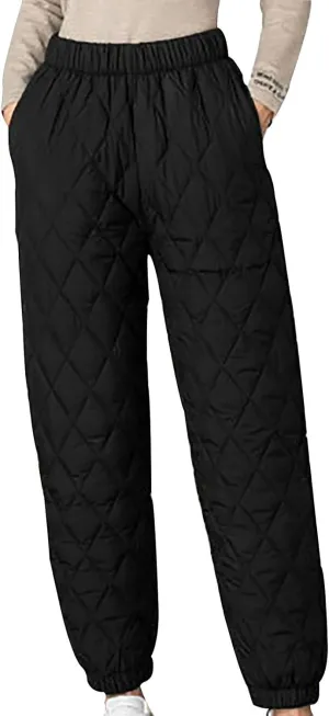 Women's Puffer Pants Elastic Waist Oversized Cinch Bottom Quilted Pants Winter Warm High Rise Lounge Trouser Pants