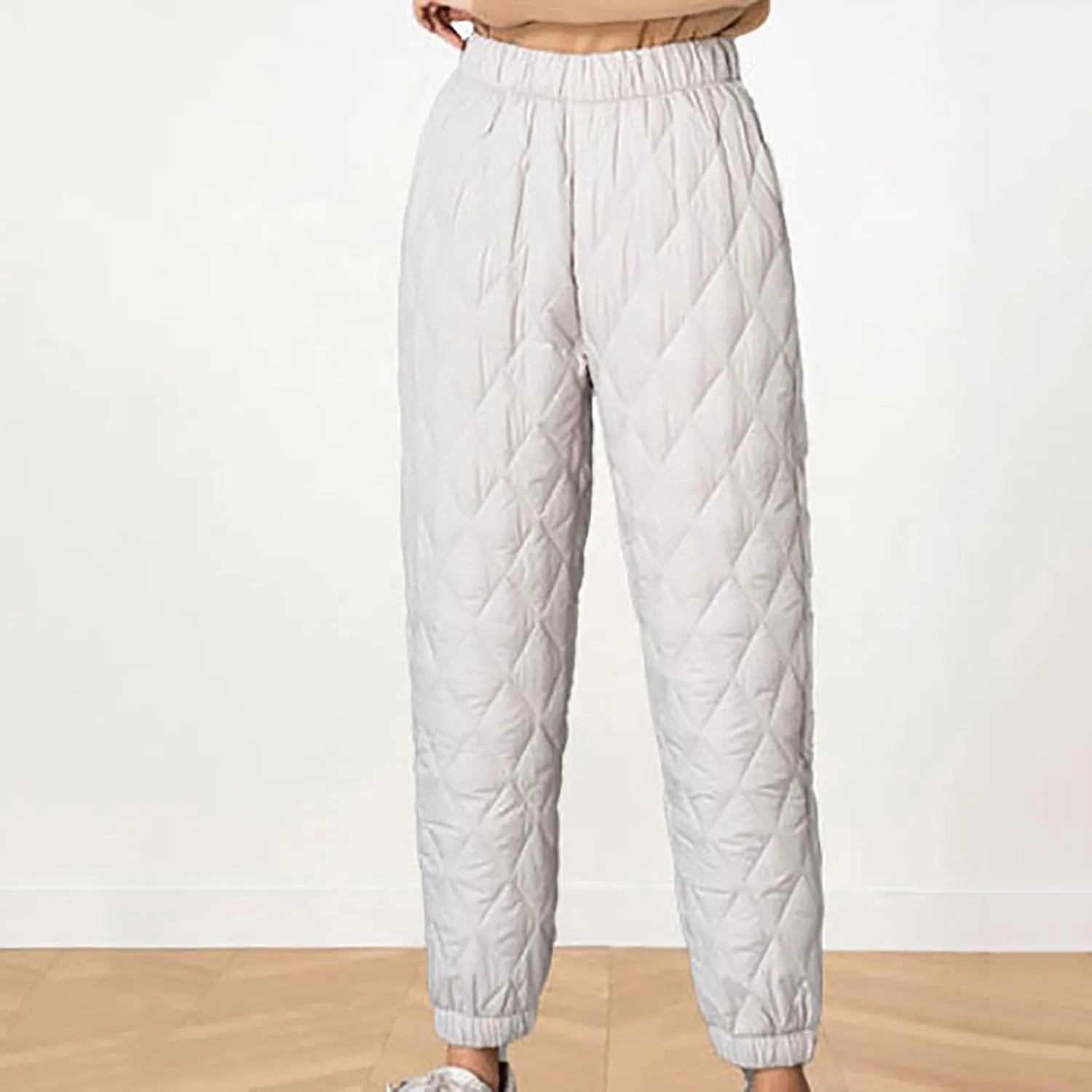 Women's Puffer Pants Elastic Waist Oversized Cinch Bottom Quilted Pants Winter Warm High Rise Lounge Trouser Pants