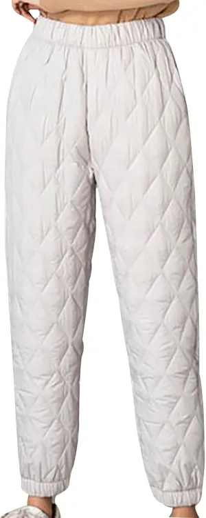 Women's Puffer Pants Elastic Waist Oversized Cinch Bottom Quilted Pants Winter Warm High Rise Lounge Trouser Pants