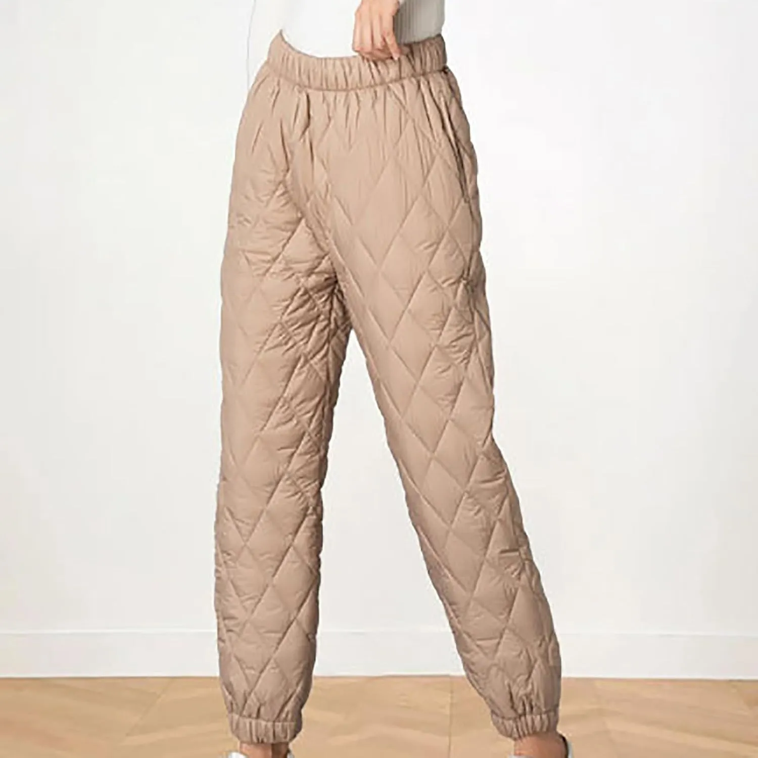 Women's Puffer Pants Elastic Waist Oversized Cinch Bottom Quilted Pants Winter Warm High Rise Lounge Trouser Pants