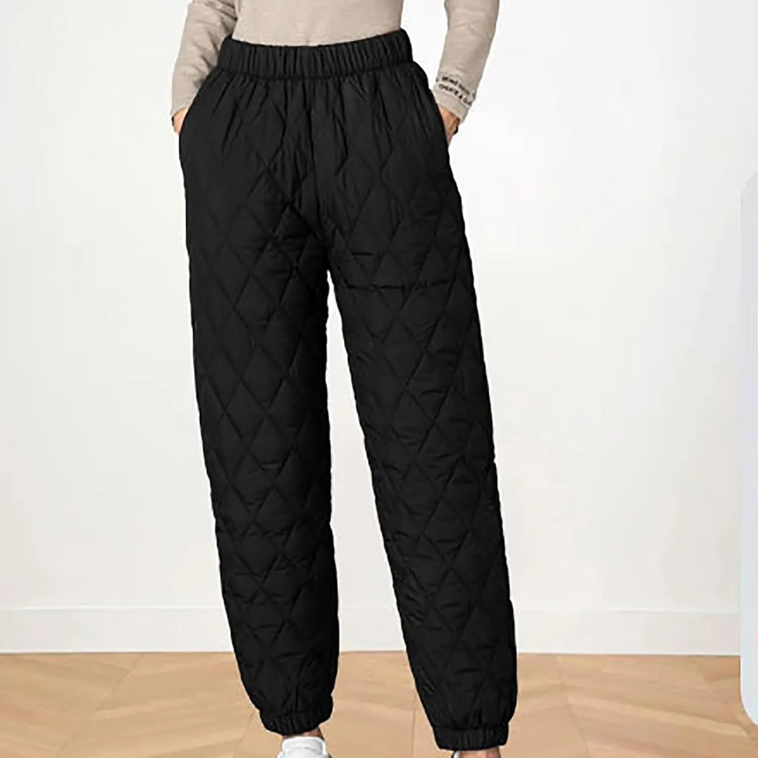 Women's Puffer Pants Elastic Waist Oversized Cinch Bottom Quilted Pants Winter Warm High Rise Lounge Trouser Pants