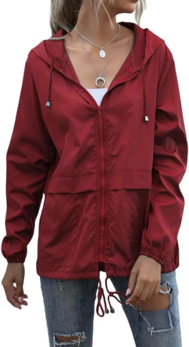 Women's Raincoat Spring Jackets Waterproof Raincoat Running Rain Jacket Adjustable Lightweight Windbreaker