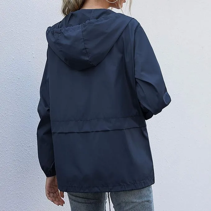Women's Raincoat Spring Jackets Waterproof Raincoat Running Rain Jacket Adjustable Lightweight Windbreaker
