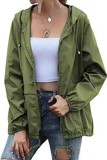 Women's Raincoat Spring Jackets Waterproof Raincoat Running Rain Jacket Adjustable Lightweight Windbreaker