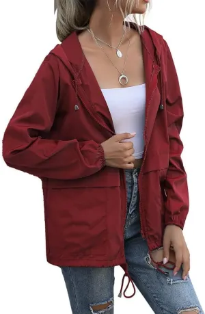 Women's Raincoat Spring Jackets Waterproof Raincoat Running Rain Jacket Adjustable Lightweight Windbreaker