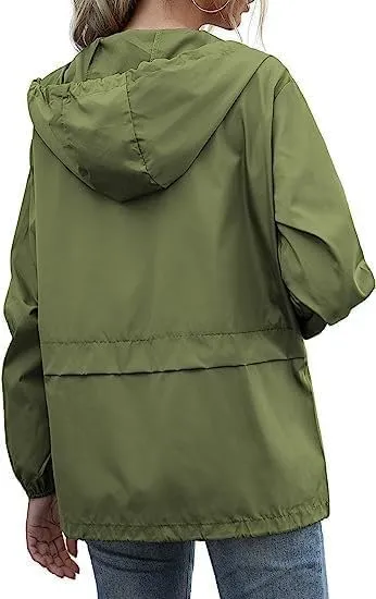 Women's Raincoat Spring Jackets Waterproof Raincoat Running Rain Jacket Adjustable Lightweight Windbreaker