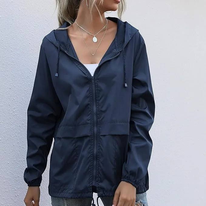 Women's Raincoat Spring Jackets Waterproof Raincoat Running Rain Jacket Adjustable Lightweight Windbreaker