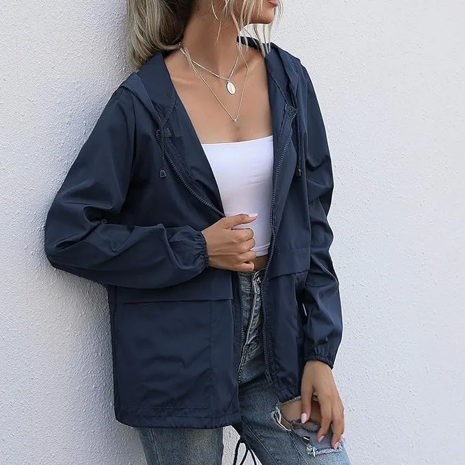 Women's Raincoat Spring Jackets Waterproof Raincoat Running Rain Jacket Adjustable Lightweight Windbreaker