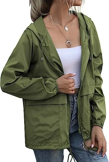 Women's Raincoat Spring Jackets Waterproof Raincoat Running Rain Jacket Adjustable Lightweight Windbreaker