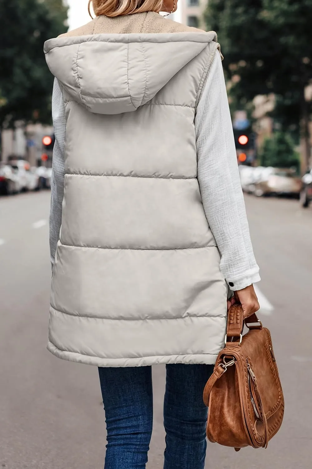 Womens Reversible Vests 2024 Winter Sleeveless Fleece Jacket Zip Up Hoodie Pockets Long Warm Coat Outerwear