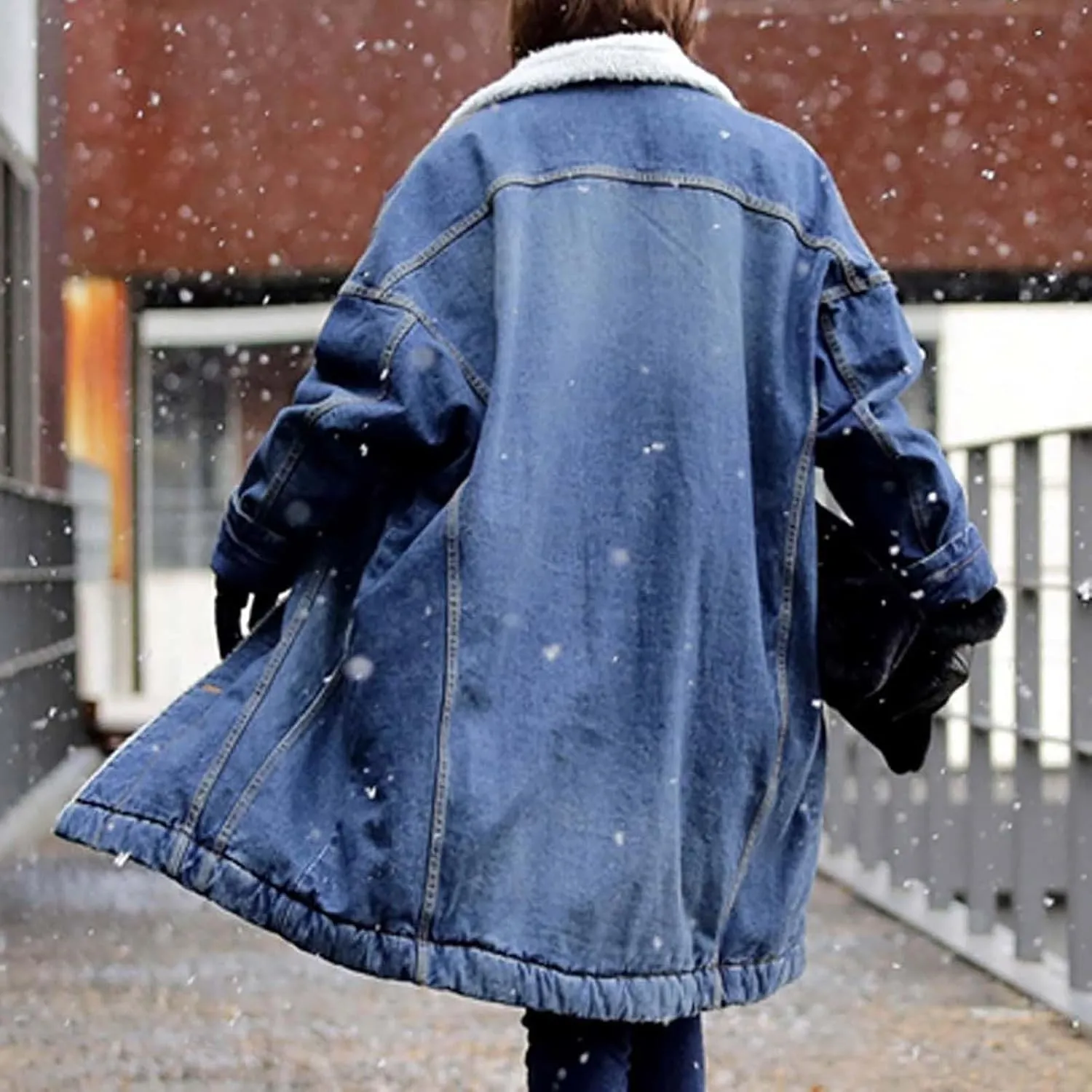 Women's Reversible Warm Notched Collar Jean Jacket Faux Denim Coat Trucker Jacket Cozy Jackets