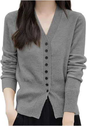Women's Ribbed Knit Cardigan Sweaters Fashion Casual V-Neck Knitted Sweater Top Casual Lightweight Soft Sweater Coat