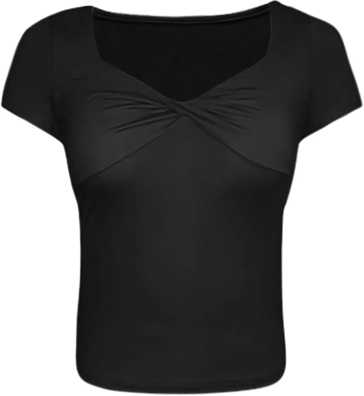 Women's Sexy Twist Front V Neck T Shirts Double Lined Short Sleeve Slim Fit Crop Top Trendy Y2K Tops Tee