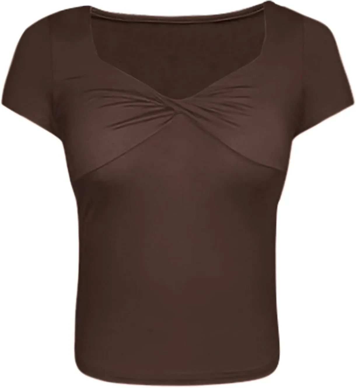 Women's Sexy Twist Front V Neck T Shirts Double Lined Short Sleeve Slim Fit Crop Top Trendy Y2K Tops Tee