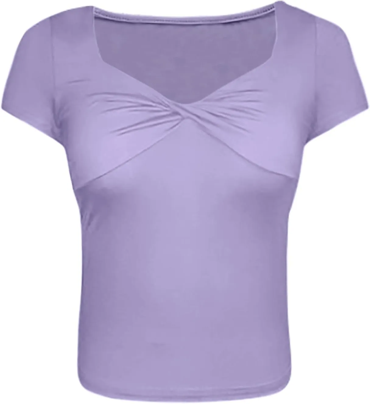 Women's Sexy Twist Front V Neck T Shirts Double Lined Short Sleeve Slim Fit Crop Top Trendy Y2K Tops Tee