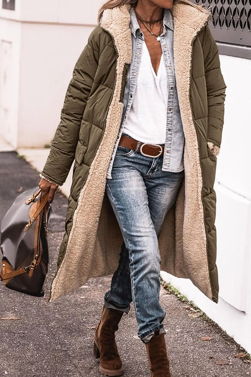 Women's Sherpa Fleece Jacket 2023 Winter Fashion Long Coats Reversible Shearling Lined Outerwear Overcoat with Pockets