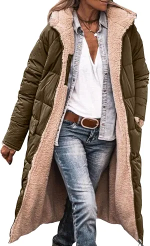 Women's Sherpa Fleece Jacket 2023 Winter Fashion Long Coats Reversible Shearling Lined Outerwear Overcoat with Pockets