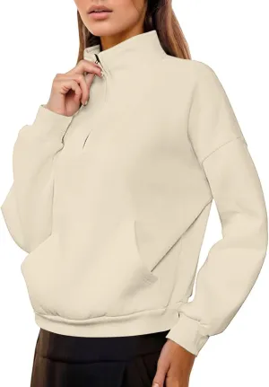Womens Shirt Womens Sweatshirts Half Zip Cropped Pullover Fleece Quarter Zipper Hoodies Fall outfits Clothes