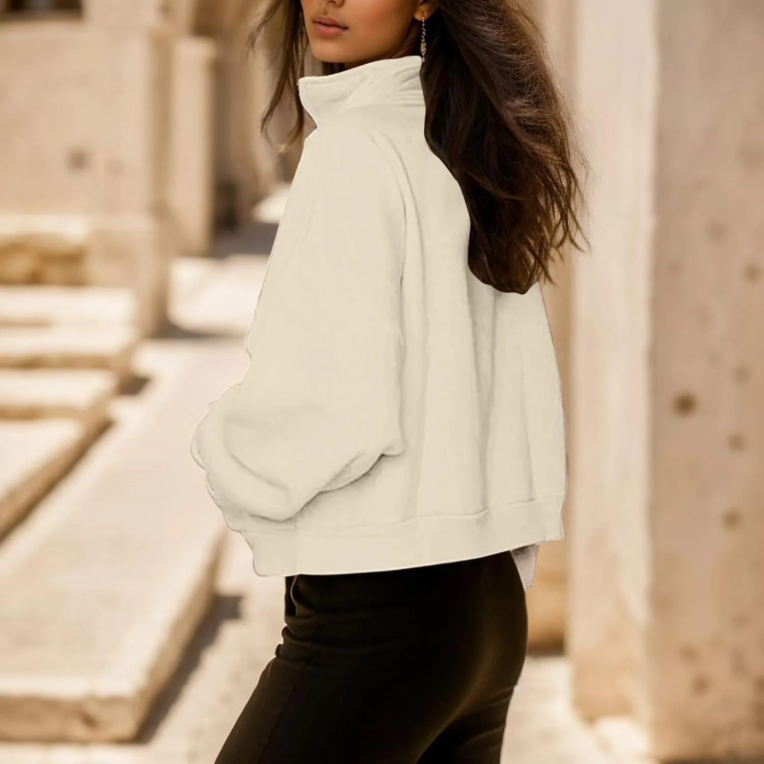 Womens Shirt Womens Sweatshirts Half Zip Cropped Pullover Fleece Quarter Zipper Hoodies Fall outfits Clothes