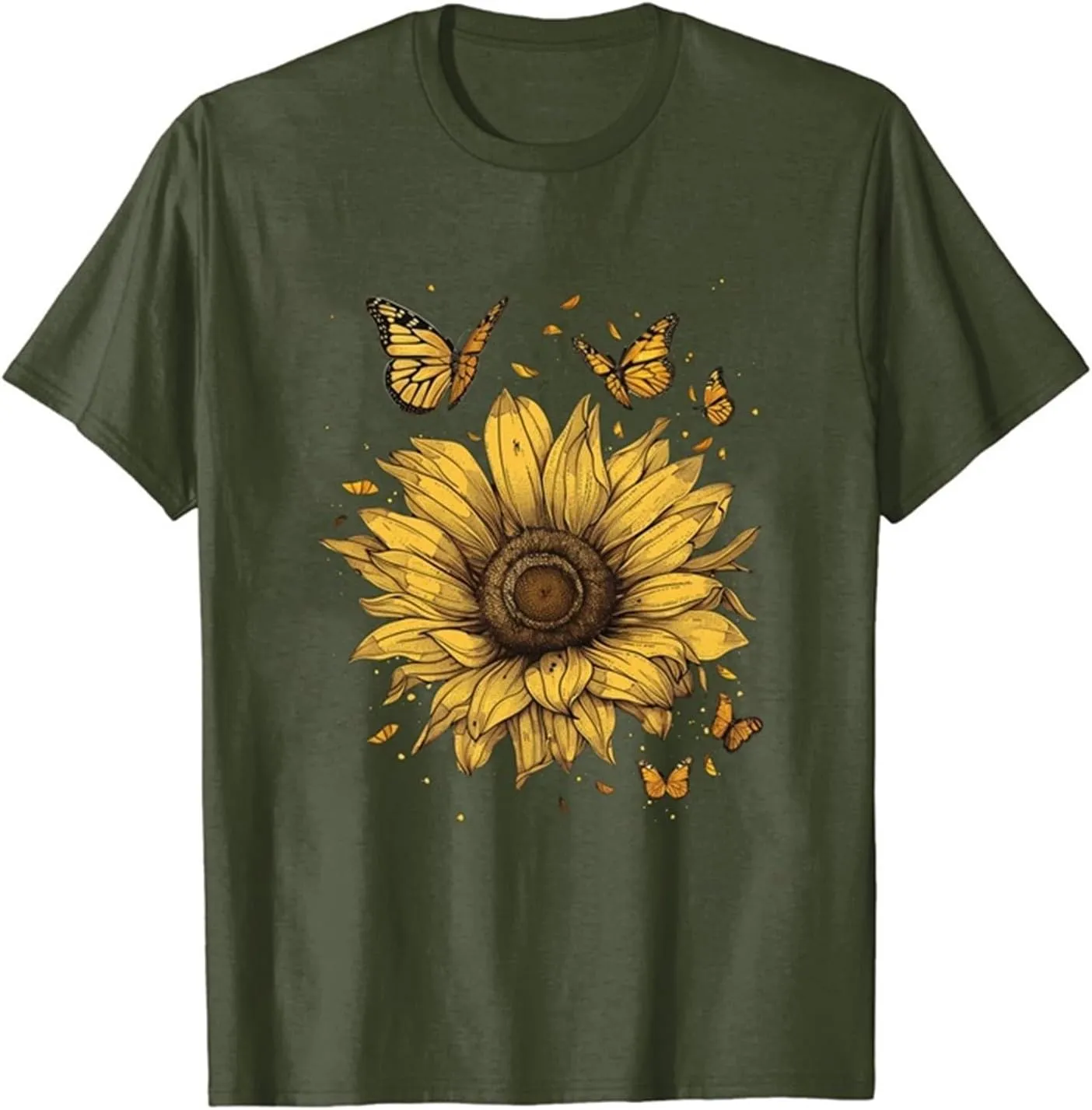 Womens Short Sleeve Round Neck Sunflower Graphic Printed Summer Tee Vintage T Shirt Casual Cotton Tops