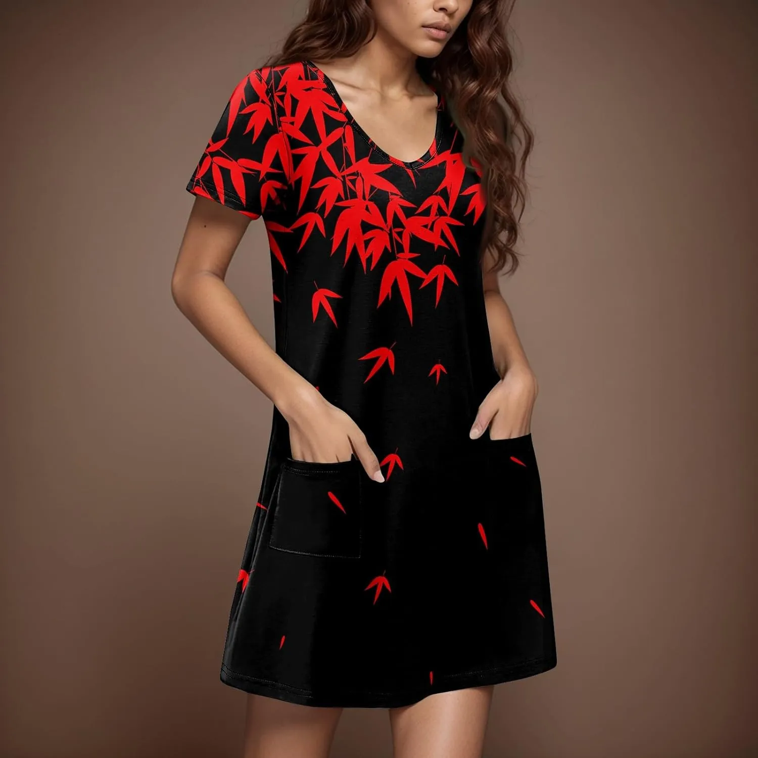 Womens Short Sleeve T Shirt Dress Casual V Neck Mini Sundress Summer Loose Fit Beach Vacation Outfits with Pockets