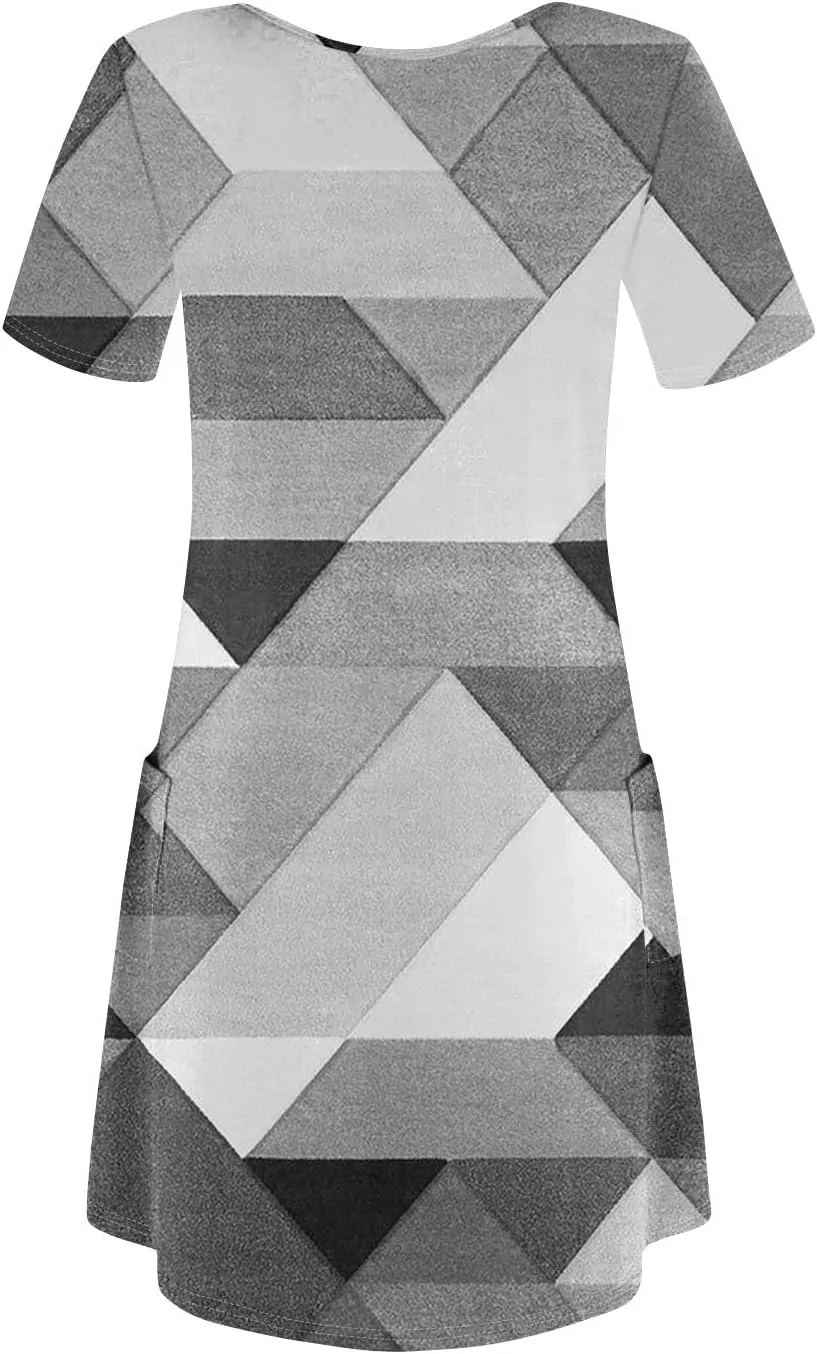 Womens Short Sleeve T Shirt Dress Casual V Neck Mini Sundress Summer Loose Fit Beach Vacation Outfits with Pockets