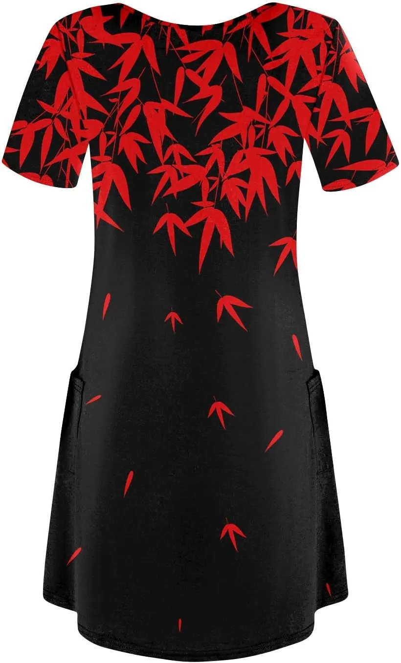Womens Short Sleeve T Shirt Dress Casual V Neck Mini Sundress Summer Loose Fit Beach Vacation Outfits with Pockets
