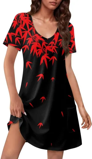 Womens Short Sleeve T Shirt Dress Casual V Neck Mini Sundress Summer Loose Fit Beach Vacation Outfits with Pockets