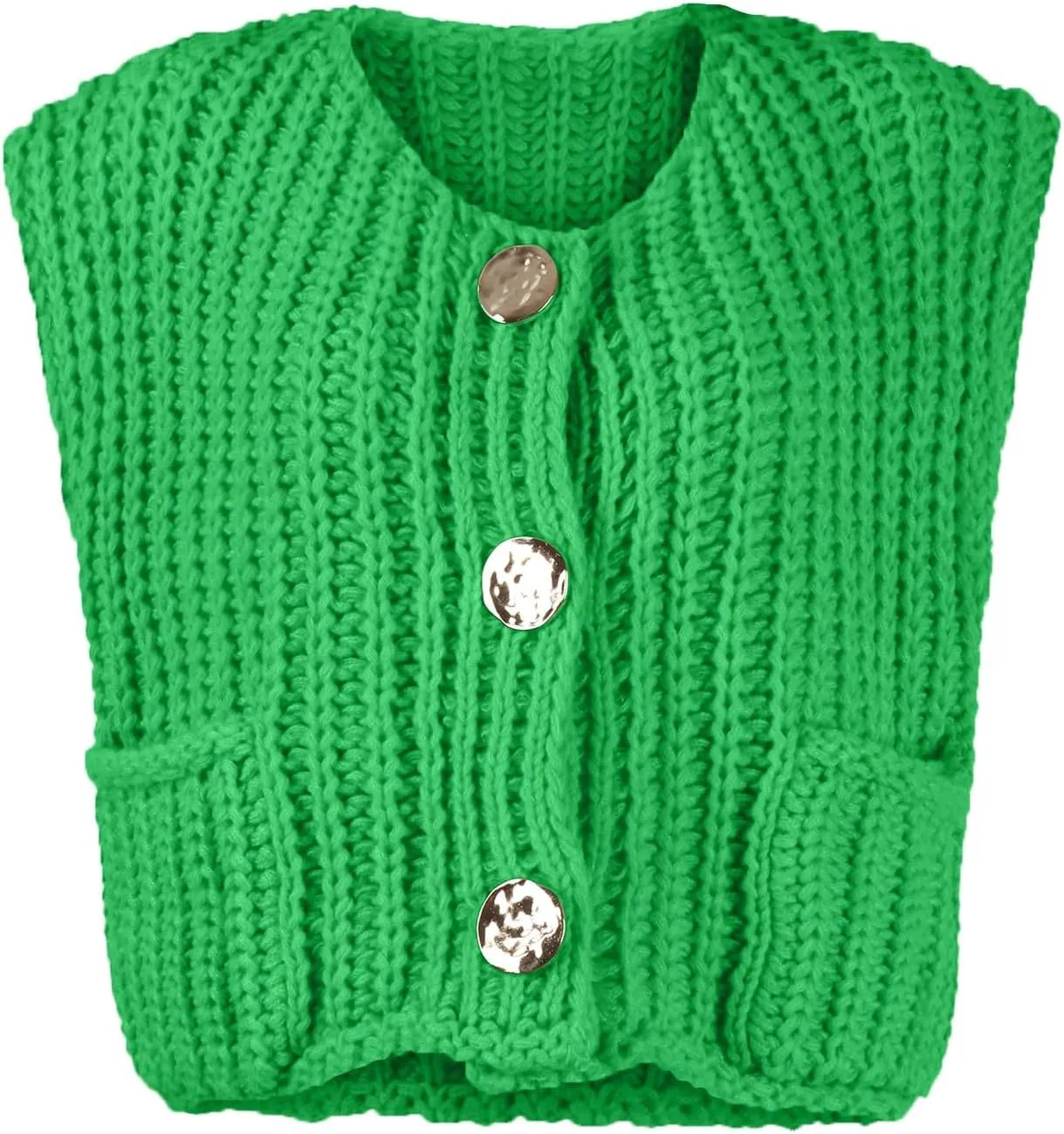 Womens Sleeveless Crop Knit Cardigan Vests Button Down Trendy Open Front Sweater Vests Dressy Tops with Pockets