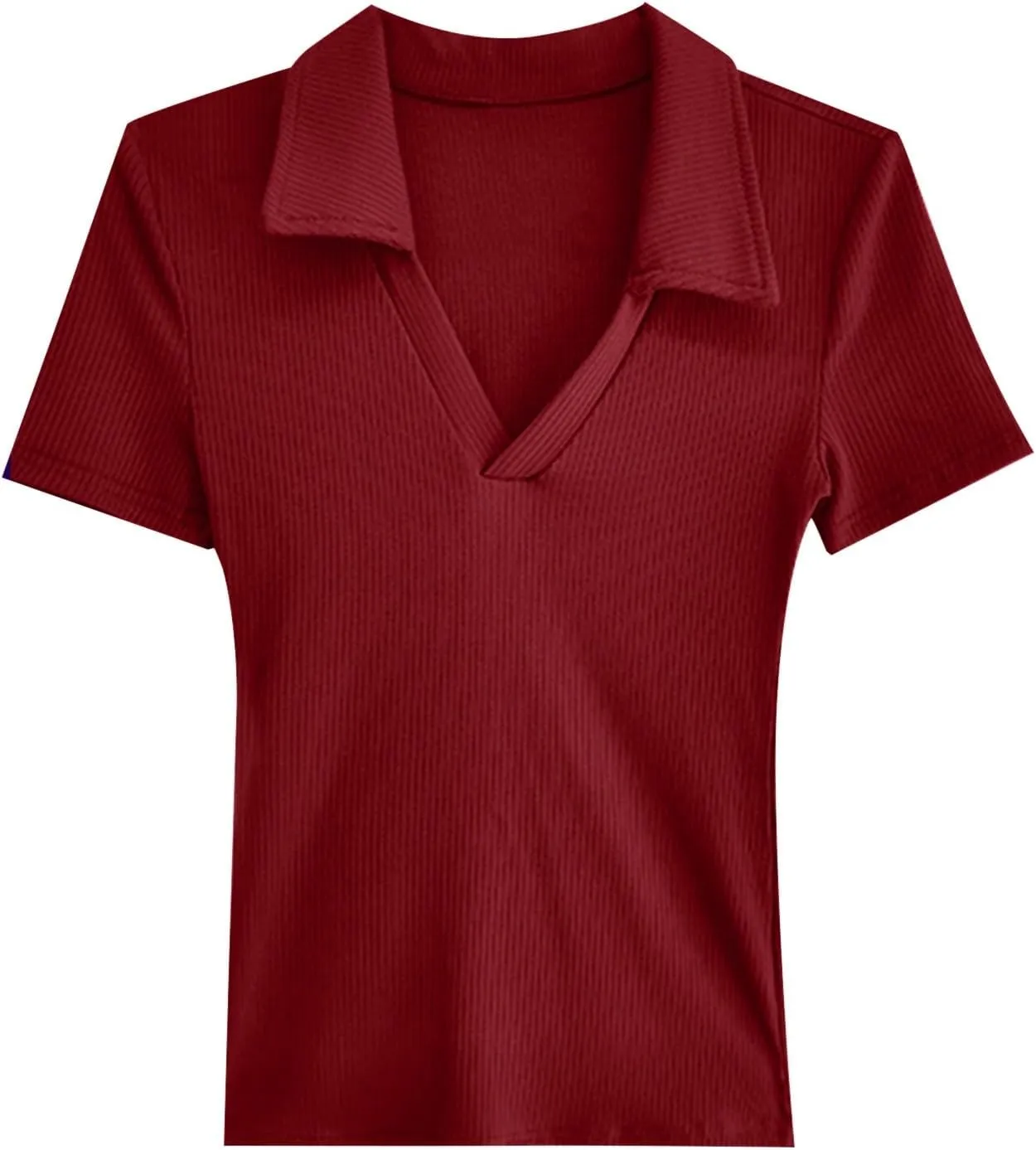 Womens Solid Color V Neck Turn Down Slim Fit Top Neck Top