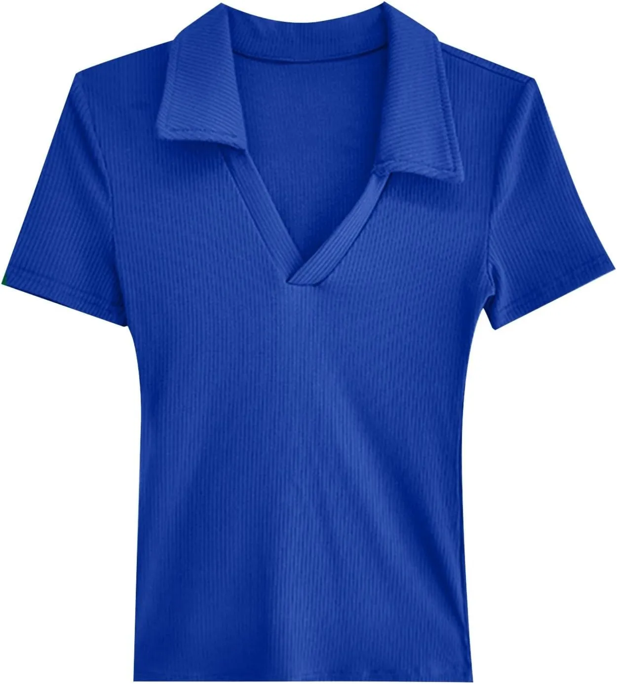 Womens Solid Color V Neck Turn Down Slim Fit Top Neck Top