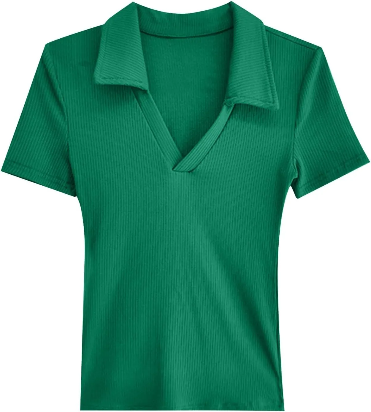 Womens Solid Color V Neck Turn Down Slim Fit Top Neck Top