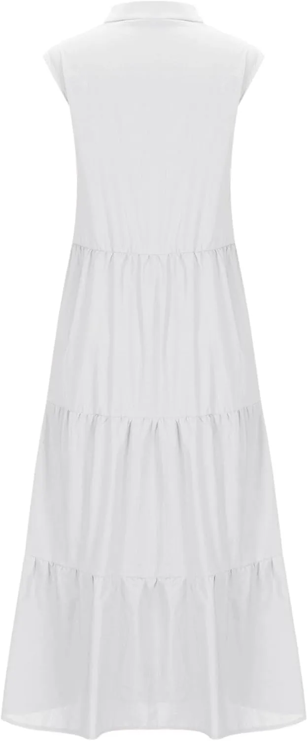 Womens Square Neck Dress Trendy Cotton Casual Loose Shift Tunic Smock Summer Dresses Vacation Sleeveless Dress