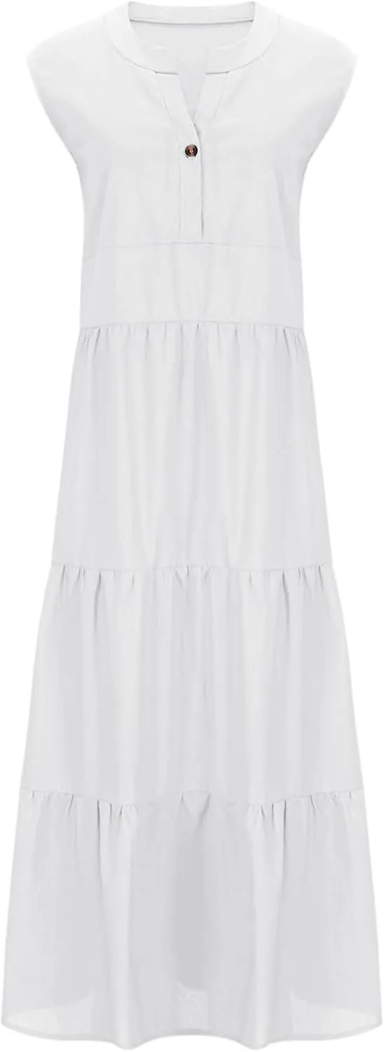 Womens Square Neck Dress Trendy Cotton Casual Loose Shift Tunic Smock Summer Dresses Vacation Sleeveless Dress