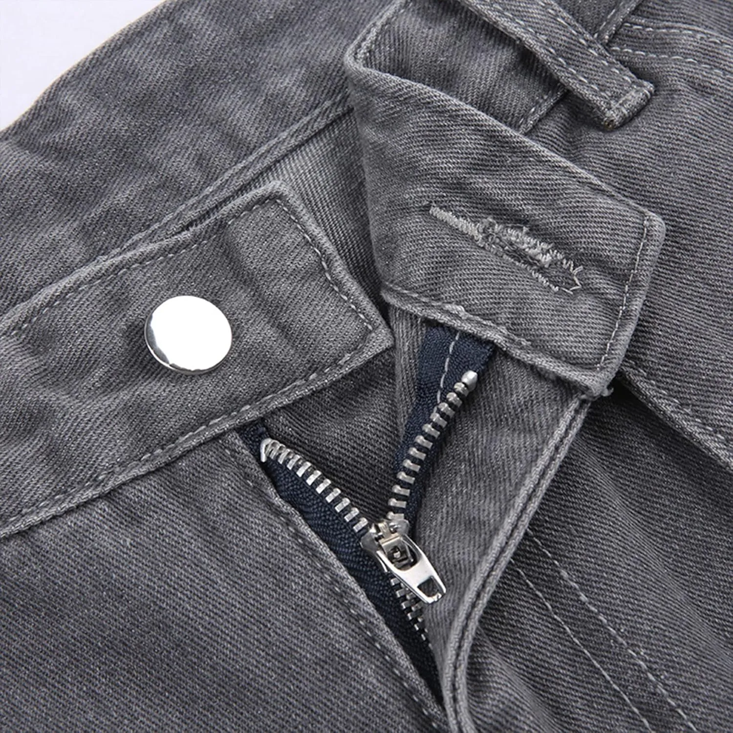 Womens Star Print Jeans Vintage Gray Denim Pants Y2K E-Girl Aesthetic Pants Classic Straight Leg Trousers