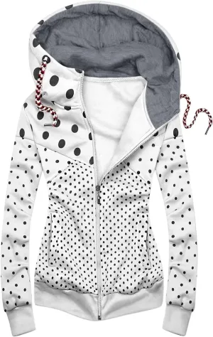 Women's Striped Printed Sweatshirts Long-Sleeved Hoodie Blouse Top Zipper Coat Long Sleeve Bed Jacket