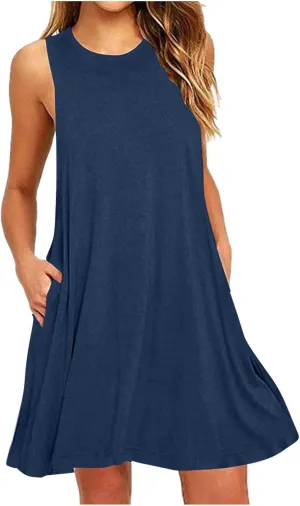 Women's Summer Casual Dress Sleeveless Round Neck A-Line Dress for Beach Vocation Travelling Outfits 2025 Trendy