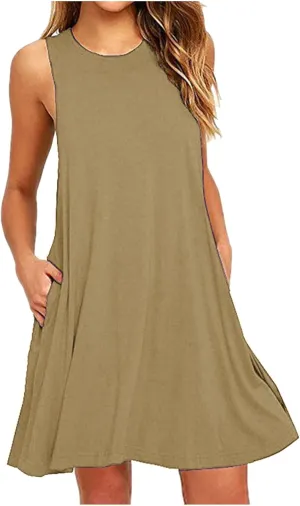 Women's Summer Casual Dress Sleeveless Round Neck A-Line Dress for Beach Vocation Travelling Outfits 2025 Trendy