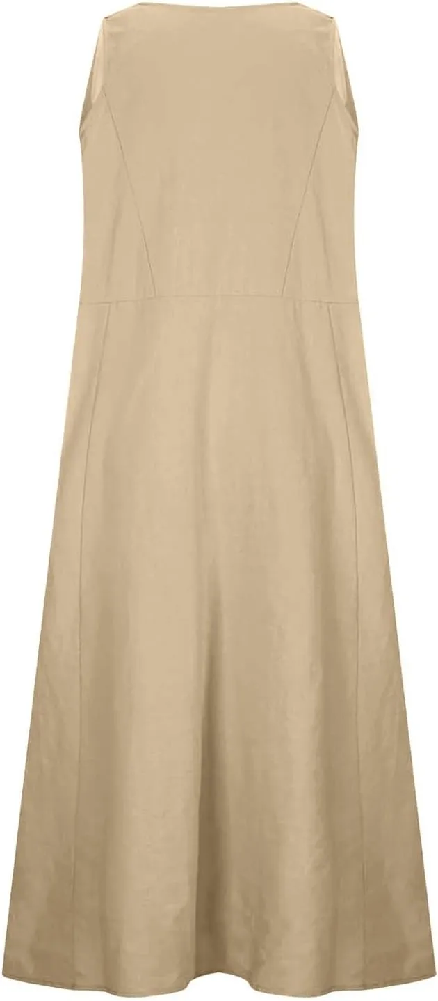 Women's Summer Casual Loose Sundresd Women's Summer Casual Sleeveless Long Maxi Beach Dress Cotton Linen Summer