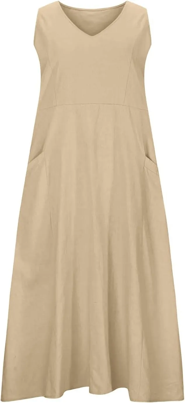 Women's Summer Casual Loose Sundresd Women's Summer Casual Sleeveless Long Maxi Beach Dress Cotton Linen Summer