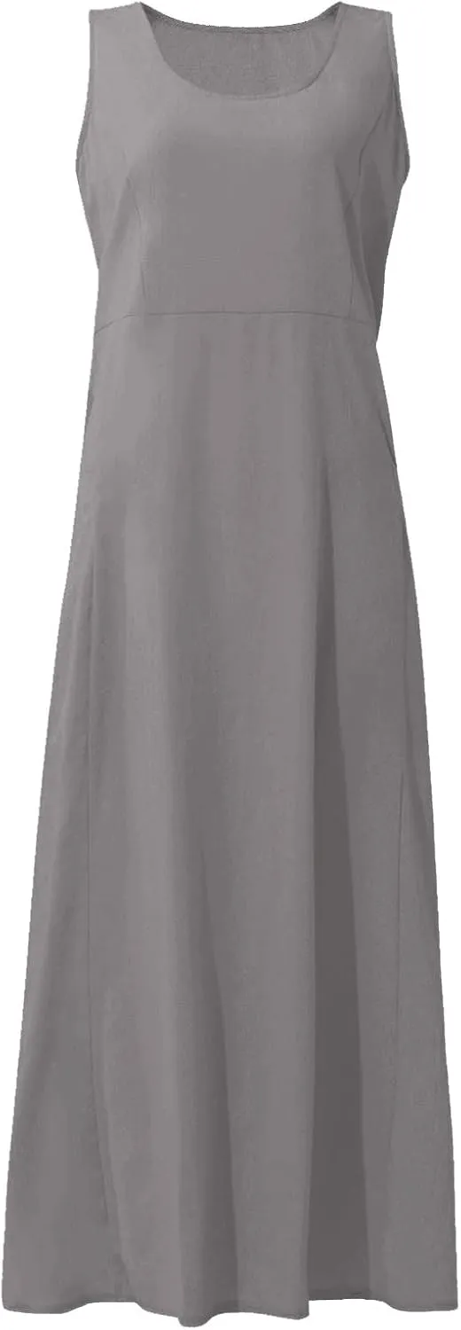 Women's Summer Cotton Linen Dress Sleeveless Elegant Flowy Dresses 2025 Plus Size Loose Comfy Dress with Pockets
