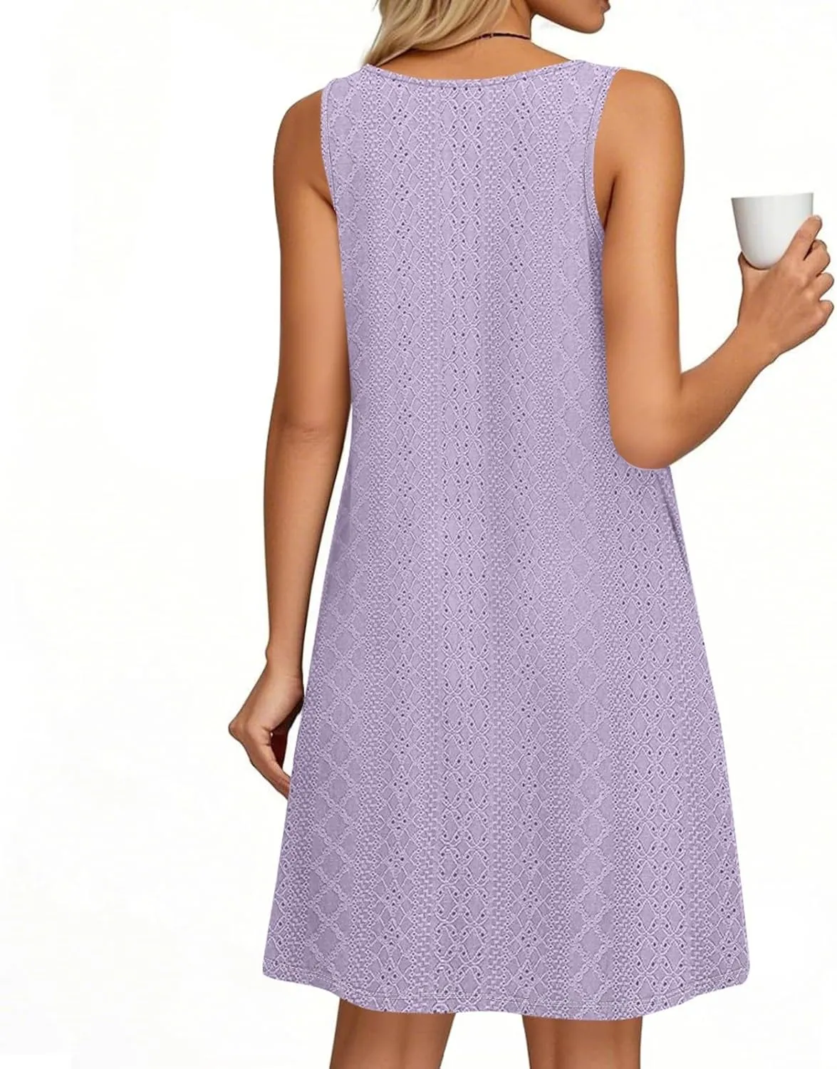 Womens Summer Dresses 2025 Casual Loose Sleeveless Round Neck Dress with Pocket Beach Midi Flared Tank Dress