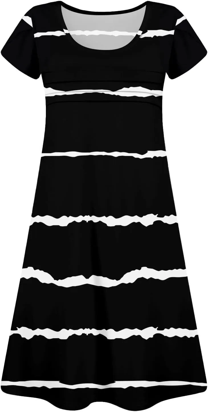 Womens Summer Dresses 2025 Trendy Printed Short Sleeve Spring Mini Dress Crewneck Casual Beach Vacation Dresses